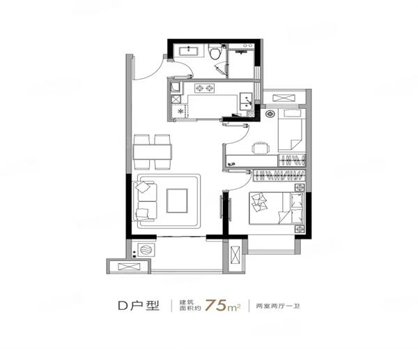 D户型 2室2厅1卫