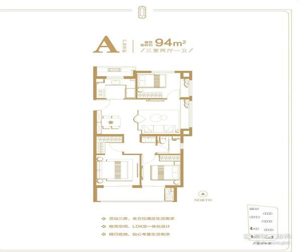 A户型 3室2厅1卫